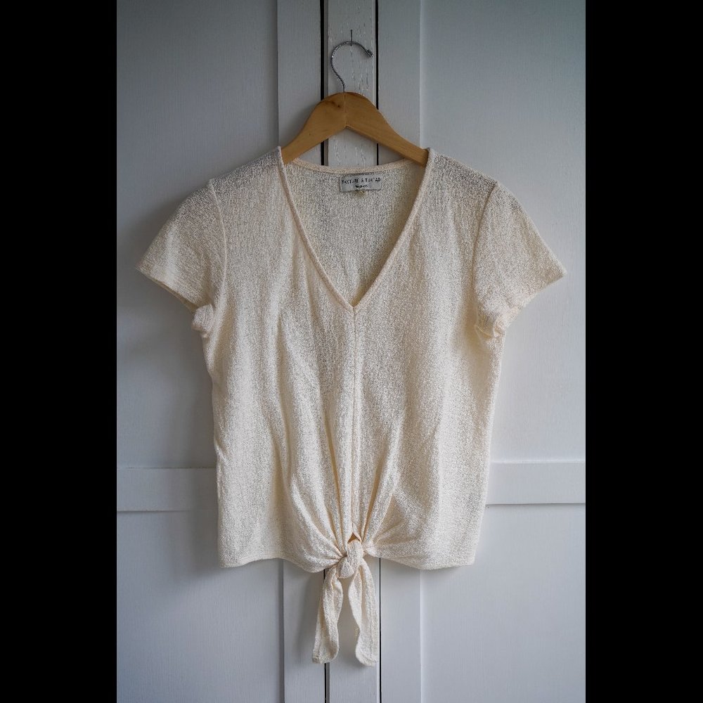EUC Madewell Texture & Thread V-Neck Modern Tie-Front Top, Bright Ivory, XS